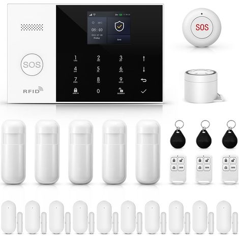 1 Système Alarme Sans Fil, WiFi Et 2G, Sirène 120DB, 24 Accessoires, Contrôle APP Tuya, Maison