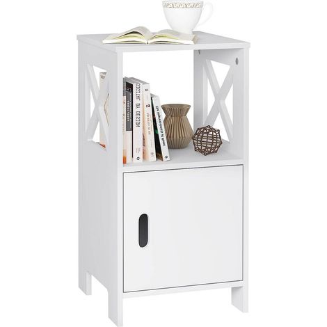 WOLTU Nachttisch schmal Weiß, Nachtschrank mit 1 offenem Fach und 1 Fach mit Tür, 30x60x30 cm, modernes Nachtkästchen, als Beistelltisch Sofatisch, für Schlafzimmer Wohnzimmer (1/5)