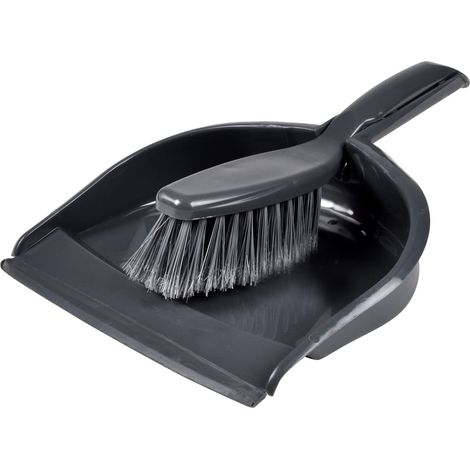 Pelle et Balayette Plastique avec Rebord en Gomme Anthracite