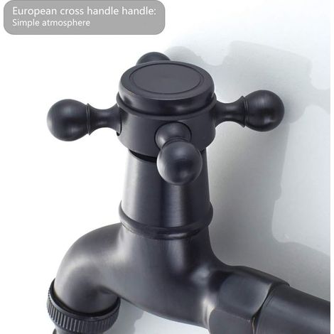 Robinet extérieur Robinet de Machine à Laver en Laiton avec Bec d'évier G1/2 - Robinet de Vadrouille à Poignée Croisée Antique pour Lavabo Jardin(Noir) (1/5)