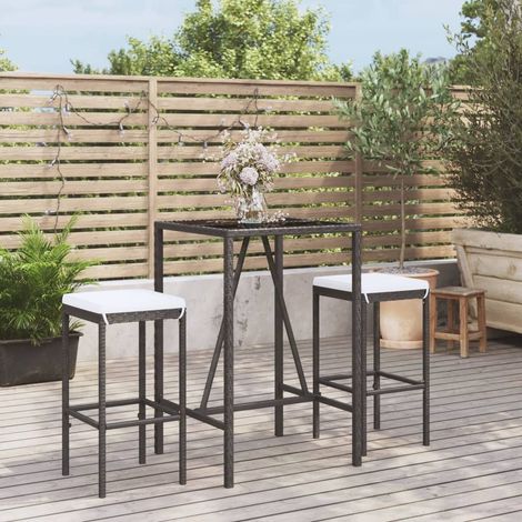 3-tlg. Gartenbar-Set mit Kissen Schwarz Poly Rattan (1/5)