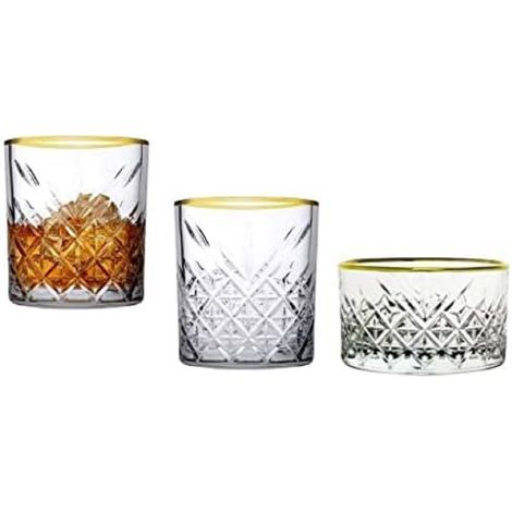 Pasabahce 96818 Timeless Golden Touch 3 teilig im Kristall-Design Retro Design - 2 Whisky Glas und 1 Kristall-Schale (1/3)