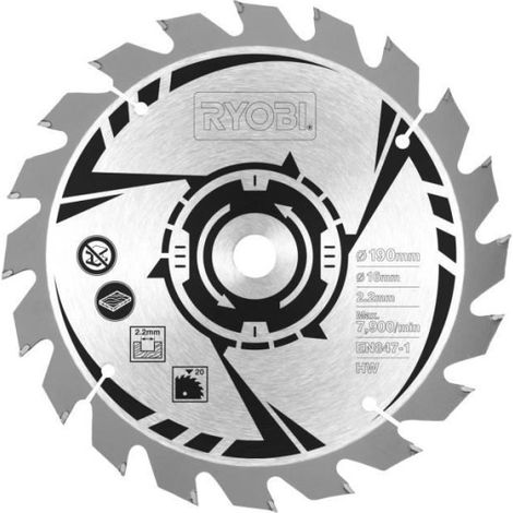 RYOBI - Scie circulaire 1 400 W - 1 lame diam. 190 mm 20 dents, 1 guide parallele, 1 buse d'aspiration et clé de service - RCS1 (1/5)