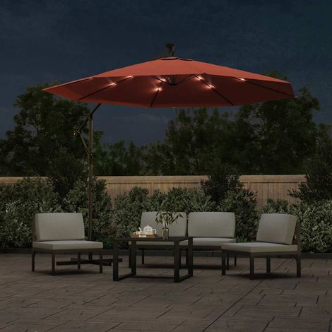 Parasol déporté à LED et mât, Parasol pour Balcon Jardin Plage Terrasse, en acier Terre cuite OIB9860E (1/3)