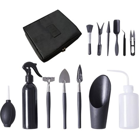 Kit d'outils pour bonsaï de 13 pièces, mini outils pour plantes succulentes, acier et sac en cuir (1/5)