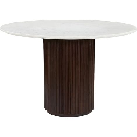 Table à manger 4 personnes en marbre et bois d'acacia - Blanc et naturel foncé - ASKAM (1/5)