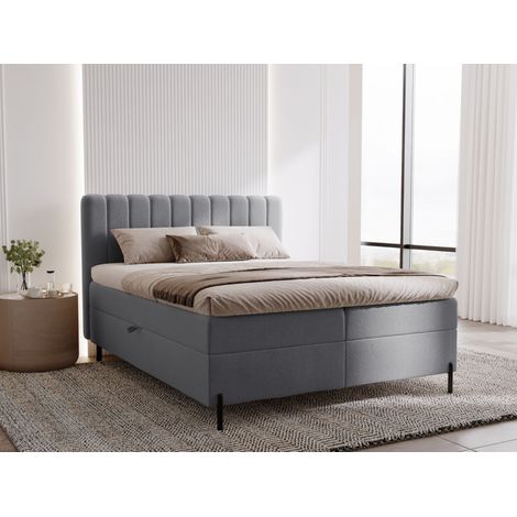 Lit continental Primavera avec rangement 160 x 200 double, velours, gris (1/5)