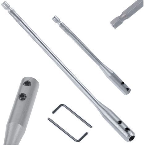 Ensemble d'extension de foret de 15,2 cm et 30,5 cm, barre d'extension de foret à bois 6,35 mm avec 2 clés, outil de profondeur de perçage pour tourneurs à bois, meubles, menuiserie et (1/4)