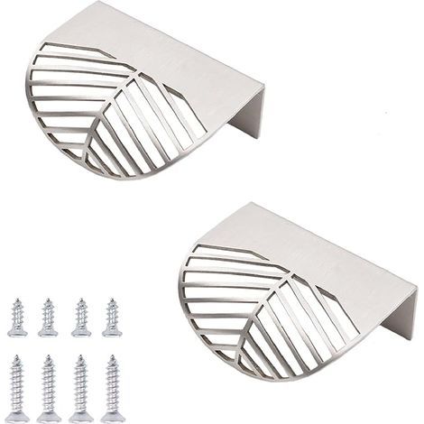 2 Maniglie decorative a forma di foglia in acciaio inox con viti di montaggio per armadi, guardaroba e cassetti (argento) (1/5)