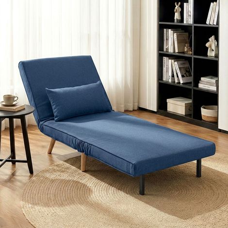 Sofá Cama Individual Plegable con Respaldo Ajustable 5 Posiciones Sillón Cama Tapizado con Cojín 72x75x85 cm Azul (1/5)