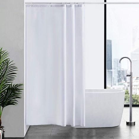 Petit Rideau de Douche BlancTissu Imperméable Lavable avec 8 Crochets Textile en Polyester Anti Moisissure Rideau Douche 120x180cm pour Salle de Bain (1/5)