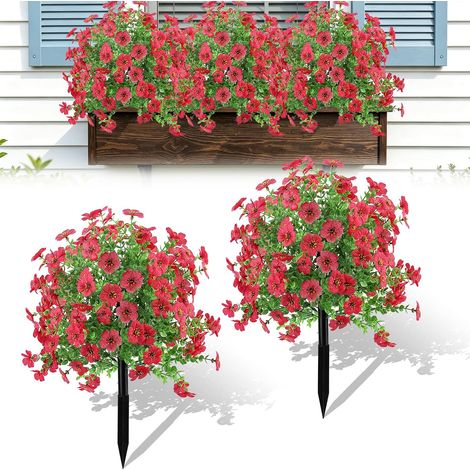 2 Pièces Fleurs Artificielles 56cm Fausses Fleur Exterieu Cimetiere Fausse Fleur Decoration avec Ground Stakes pour Exterieur Jardin Bureau Faire la Fête Mariag (Rose Rouge) (1/5)