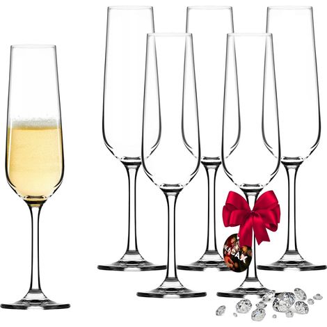 Set di bicchieri da champagne, capacità 200 ml, forma a flûte, altezza 24 cm, diametro 6 cm, certificazione FCM. (1/5)