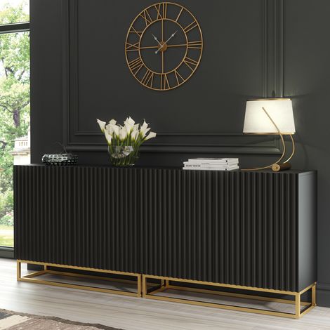 Ripple Duo Sideboard - Black Fluted Doors - 200cm