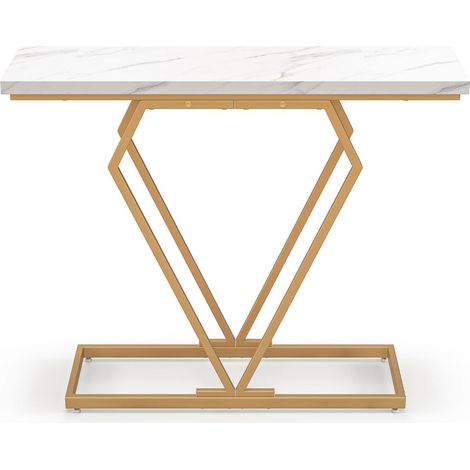 Mesa consola estrecha 100 x 29,5 x 80 cm estilo moderno con estructura geométrica en MDF blanco y dorado 200013841