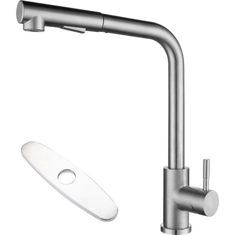Robinet de cuisine en argent brossé,robinet de cuisine extractible,débit d'eau à double mode,robinet d'évier haute pression,design en forme de L,matériau en acier inoxydable 304. (1/5)