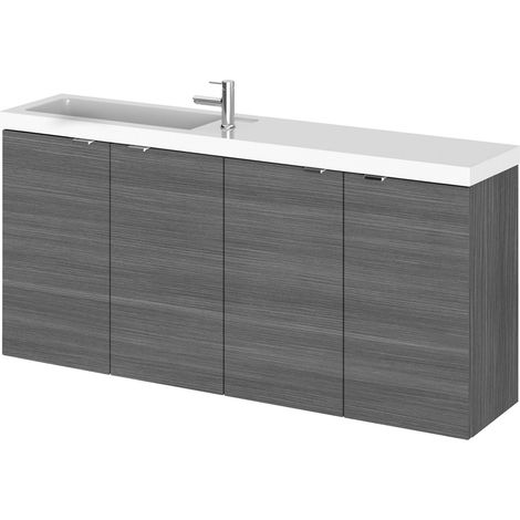 Hudson Reed Fusion Wall Hung 4-Door Vanity Unit with Compact Basin 1200mm Wide - Anthracite Woodgrain (1/5)