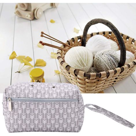 Sac de rangement durable et doux pour outils de crochet, vêtements, pulls en laine (Gris carré, taille S) (1/5)