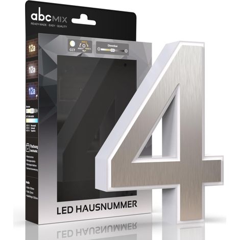 LED Hausnummer 4 inkl. Edelstahl-Cover - CCT 12V 2700K/4000K/6500K (1/5)