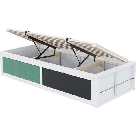 Cama infantil 90 x 200 cm de madera con almacenamiento hidráulico y pizarra (1/5)