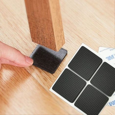24pièces Patin Antiderapant Caoutchouc Tampon Caoutchouc Adhesif Patin Feutre de Chaise Anti Bruit Tampon Pied de Chaise Carré ,Meubles Adhésif pour la Protection des Carreaux, Tables, 4 x 4cm (Noir) (1/4)