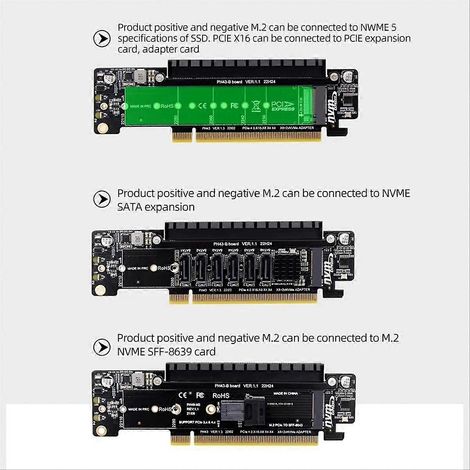 PCIe x16 auf x8+x4+x4 Erweiterungsadapterkarte, PCIe 4.0 M.2 NVMex2 Eingänge, kompatibel mit 2280/2260/2242/2230 SSDs (1/5)