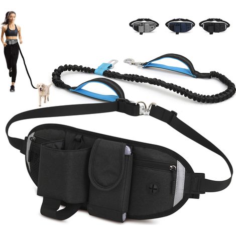 Dog Leash Hands Free Dog Leash Up to 110kg Shock Absorption, Comfortable, Reflective Stitching, Ideal for Running, Jogging and Walking (Black)
