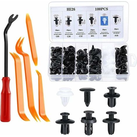 Car Clips, 100pcs Plastic Trim Clips Rivets, Rivet Clips, Plastic Trim Clips, Universal Black Plastic Latch, for Cars (1/5)