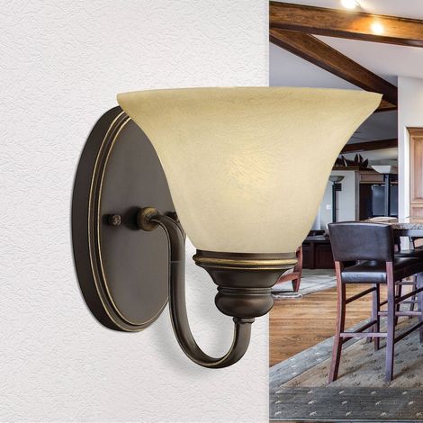 Wandleuchte Creme Bronze E27 Glas Metall Rustikal Wandlampe