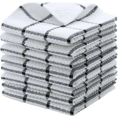 FENOPLASTICAUn ensemble de 12 torchons de cuisine en microfibre à absorption rapide et de 12 lavettes en coton ultra-doux pour nettoyer et sécher (gris). (1/5)
