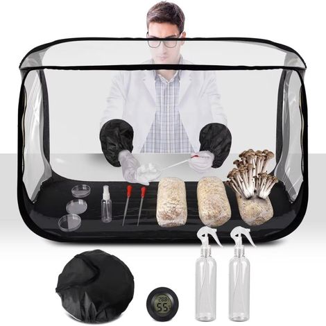 Grande tente de culture de champignons Still Air Box - 96,5 x 51 x 63,5 cm (38 x 20 x 25 pouces) - Plastique noir et transparent
