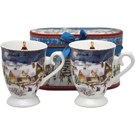 Juego de 2 tazas de porcelana de 330 ml, modelo Winter Village, en caja de regalo. (1/5)