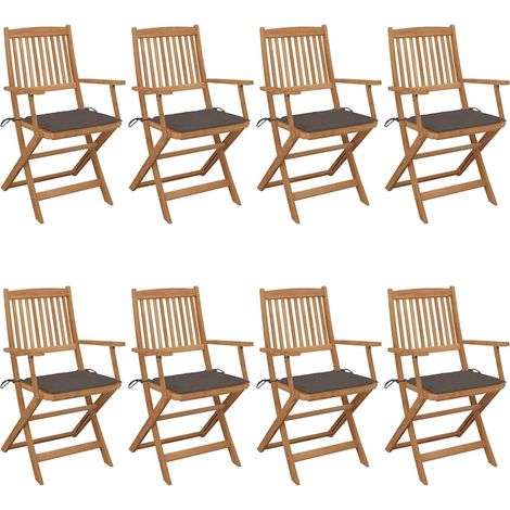 Chaises pliables de jardin lot de 8 avec coussins Bois d'acacia (1/5)