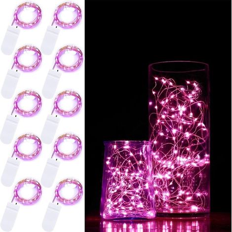 10 pièces 2m guirlande lumineuse 20 LED à piles cordon de fée lumière étanche fil de cuivre cordon étoilé pour bricolage fête de mariage décoration de Noël (rose)Éclairage ›guirlandes lumineu (1/5)
