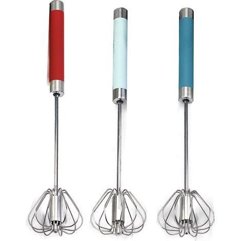 Batidor Manual De Acero Inoxidable - Batidor Rotativo De Empuje A Mano - Para Café, Salsas Y Postres - 3 Unidades (1/5)