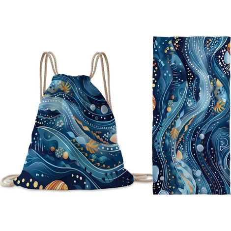 Serviette de plage pliable 3D, grande serviette de plage adulte en microfibre 2 en 1, légère, pour bronzer, voyager et nager, motif algues, 70 x 140 cm (1/3)