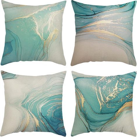 AIDUCHO Juego de 4 fundas de cojín de 45x45 cm, fundas decorativas para sofá, cama, dormitorio, silla y jardín - Olas azules (1/5)