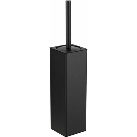 Pedestal aluminum toilet brush with holder used in the bathroom to store and organize the toilet brush and holder. Square design is sturdy and space-saving (black) (1/4)