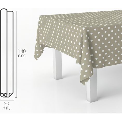 Tovaglia Antimacchia Tela Cerata Rotolo 140 cm. x 20 mt. Pois beige (1/3)