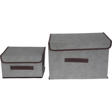 Faltbare Aufbewahrungsbox mit Deckel, 2er-Set, Organizer für Kleidung, Bücher, Spielzeug, grau, faltbare Wandaufbewahrung (1/5)