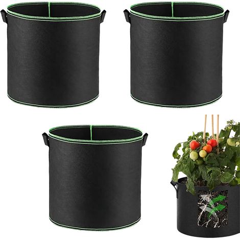 3PCS Respirant Sac de Plantation Non Tissé Noir, Sacs de Plantation avec Poignées, Sacs de Culture 24L, 35 x 30cm, pour Plantes, Fraises, Fleurs, Balcon et Jardin (1/5)