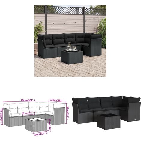 Salon de jardin 6 pcs avec coussins noir résine tressée - Ensemble Salon De Jardin - Mobilier De Jardin - Salon De Jardin Design - Meubles De Jardin Résistants - Canapé D'extérieur - Home & Living (1/3)