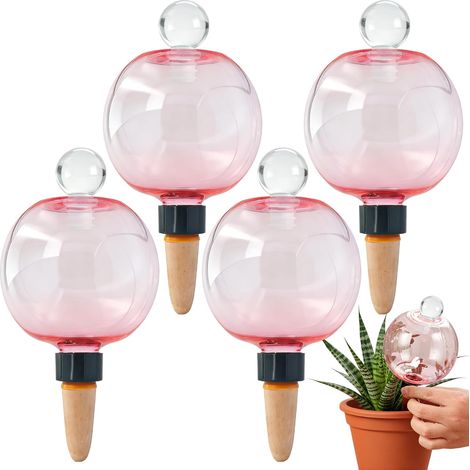 4 boules d'arrosage 500 ml rose, auto-arrosage et irrigation plantes Remplissage par le haut avec bouchon, infiltration lente, adapté à plantes d'intérieur, balcon et petit jardin et vacances (1/5)