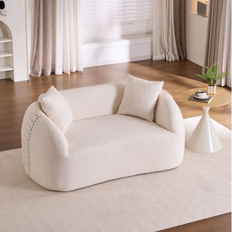 Divano curvo 2 posti 155x90x67 cm in ciniglia bianca, senza montaggio FloraGrace (1/5)