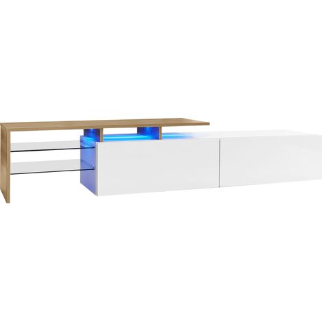 ELVMI Mobile TV con 2 Vani e 3 Ripiani in Vetro con LED, Finitura Lucida, per Soggiorno, 170 × 33 × 33.5 cm (1/4)