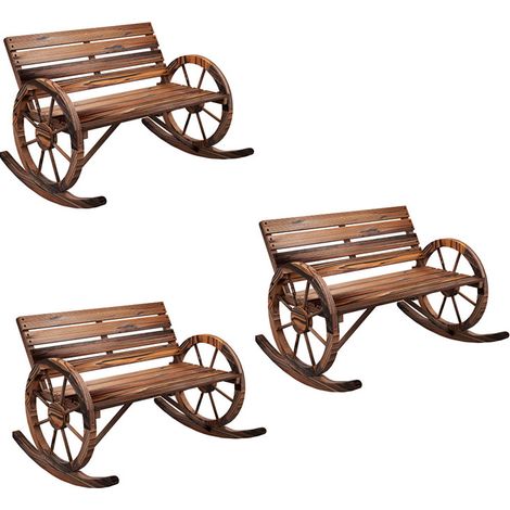 3er-Set schaukelbank aus Holz, 2-Sitzer Schwingbank mit Armlehne, belastbar bis 240 kg, für Garten & Balkon, verkohltes Holzdesign