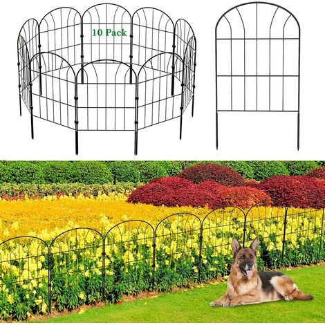 Clôture de Jardin en Métal, 60 cm (H) × 33 cm (L) (10 Panneaux, Longueur Totale 3,3 m) Barrière pour Animaux Clôture Métallique pour Chien Cour Terrasse Extérieur, Noir (1/5)