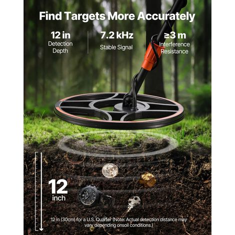 Détecteur de métaux étanche IP68 304.8 mm, or recherche adulte pro précis écran casque sans fil 7 modes longueur réglable chasse trésor (1/5)