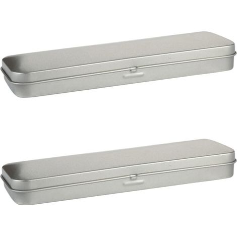 Lot de 2 Boîtes à Crayons en Fer-Blanc Argenté Multifonction Design Simple et Détails Délicats pour Organiser Stylos et Crayons la Maison L'école (1/5)