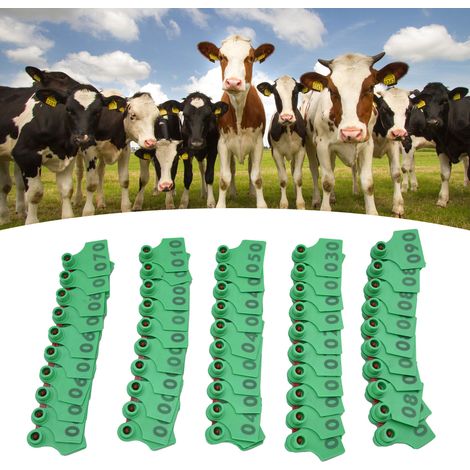 100 crotales de TPU numerados del 001 al 100 para cerdos y ganado vacuno: identificación duradera para empresas agrícolas. (1/5)